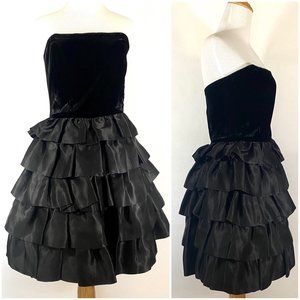 80s Escada Strapless Ruffle Layer Dress // Black S
